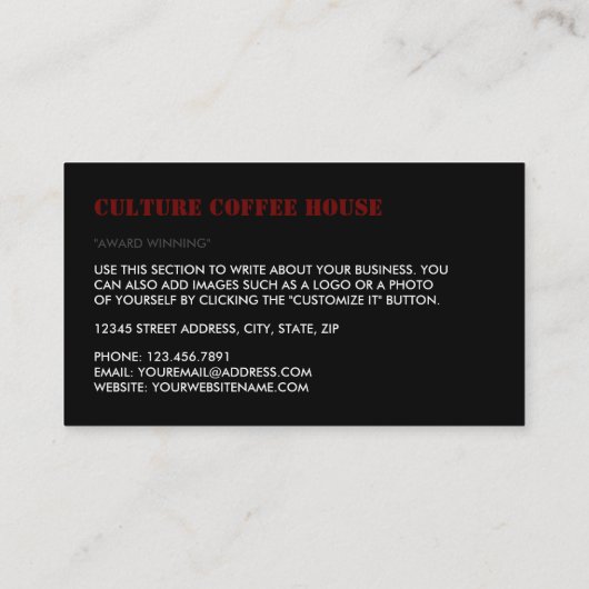 koffie-Mok, Barista, Café, Coffeehouse Visitekaartje (Achterkant)