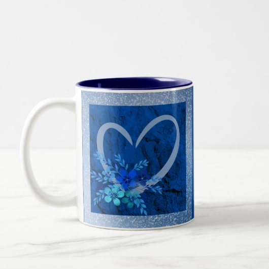 Koffie Mok blauw hart met bloemen (Links)