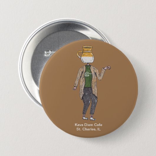 Koffie Mok Button Pin Character 1 - Kava Diem Cafe (Voorkant /achterkant)
