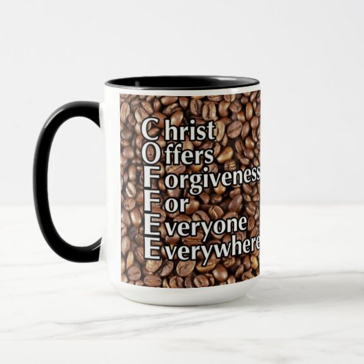 Koffie Mok "Christus biedt vergeving" Omgekeerd (Links)