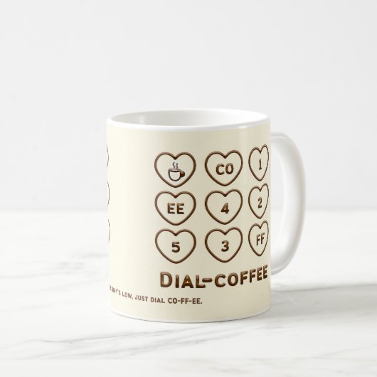 Koffie Mok – Dial Coffee Funny Heart Button Design (Voorkant rechts)