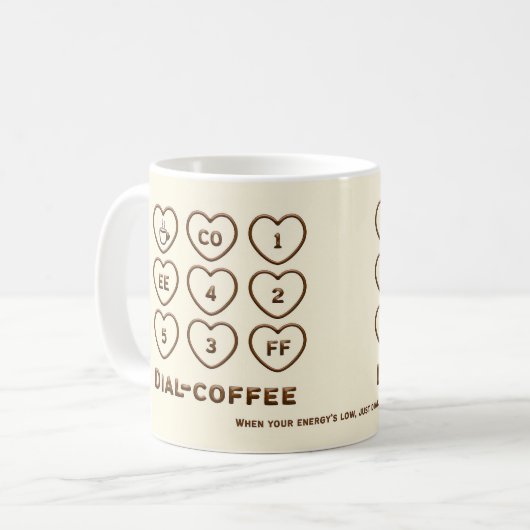 Koffie Mok – Dial Coffee Funny Heart Button Design (Voorkant links)
