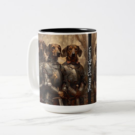 Koffie Mok, "Drie Dog Knights" Dode Hoofd Fred Tweekleurige Koffiemok (Voorkant links)