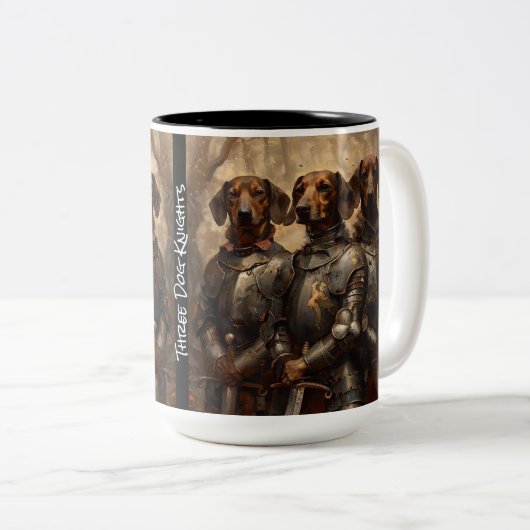 Koffie Mok, "Drie Dog Knights" Dode Hoofd Fred Tweekleurige Koffiemok (Voorkant rechts)