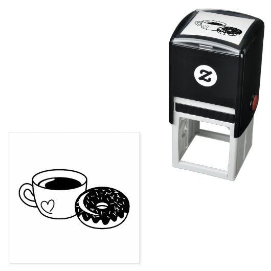 Koffie-Mok en chocolade-donut met sprinken Zelfinktende Stempel (In situ)