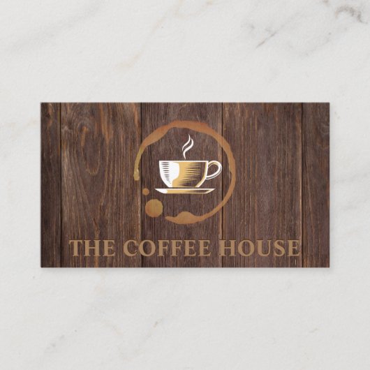 Koffie Mok | Houten planken Visitekaartje (Voorkant)