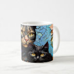 Koffie Mok Kat Mozaïek Glas in lood Designer Mok<br><div class="desc">Cat Mozaïek Glas in lood Design Koffie Mok . Mama en baby kitten gezichten op een koffie mok met een mozaïek gebrandschilderd glas finish effect met levendige kleuren</div>
