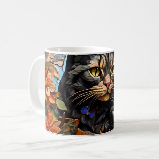 Koffie Mok Kat Mozaïek Glas in lood Designer Mok (Voorkant links)