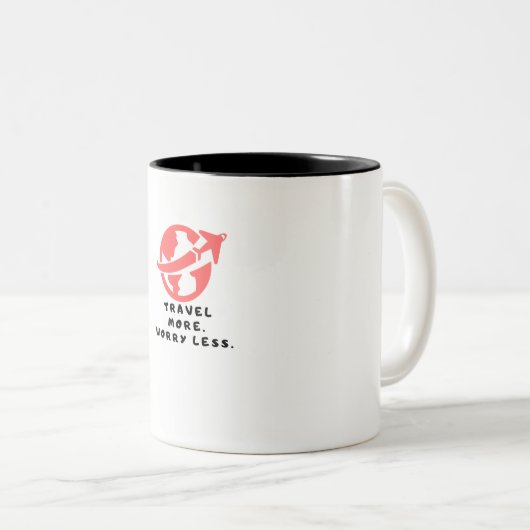 Koffie mok "Meer reizen, minder zorgen" (Voorkant rechts)