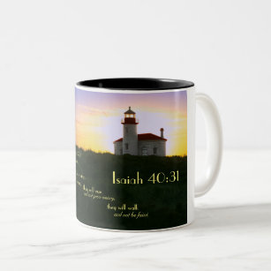 Koffie-Mok met bijbelversie en vuurtoren Tweekleurige Koffiemok
