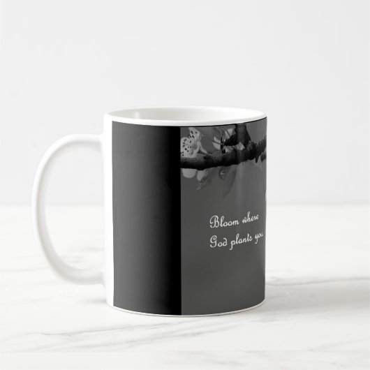 koffie-mok met Bloom waar God je plant. Koffiemok (Links)