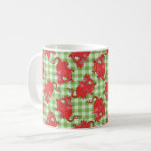 Koffie-Mok met Cute Red Dragon op Green Gingham Koffiemok (Voorkant links)