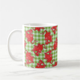 Koffie-Mok met Cute Red Dragon op Green Gingham Koffiemok
