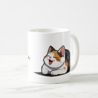 Koffie mok met een calico kat geeuwen