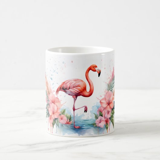 Koffie mok met een roze flamingo bedrukt (Center)