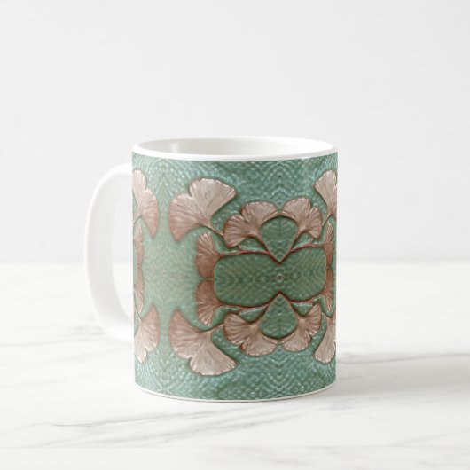 Koffie Mok met Gingko leaf Design (Voorkant links)