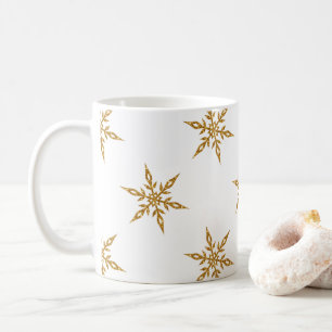 Koffie Mok met Glitter Gold Snowflakes