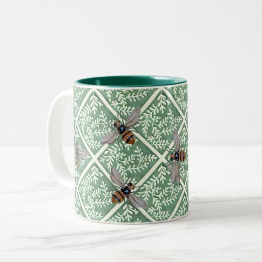 Koffie Mok met groen blad en bijen (Voorkant links)