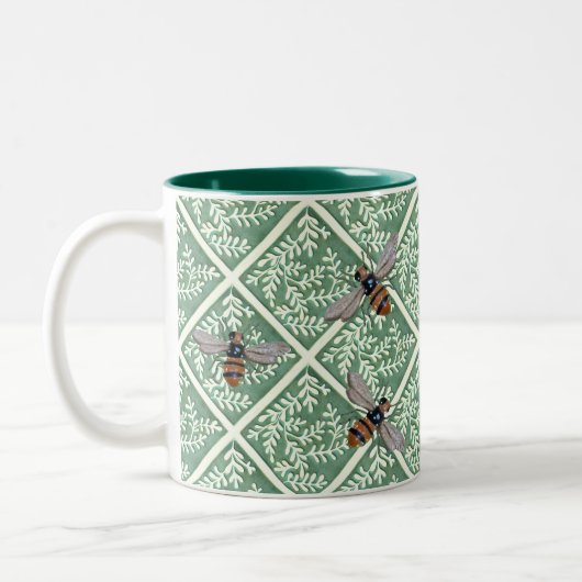 Koffie Mok met groen blad en bijen (Links)