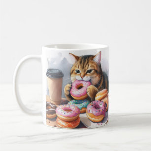 Koffie Mok met Kat en Donuts - Coffee & A Donut