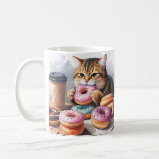Koffie Mok met Kat en Donuts - Coffee & A Donut (Links)