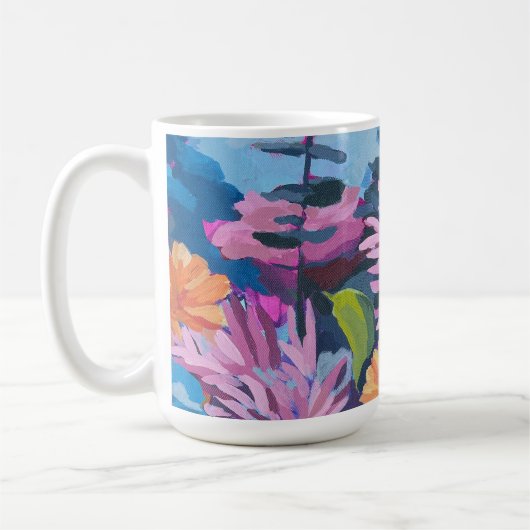 Koffie Mok met levendige bloemenschilderij (Links)