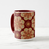 Koffie Mok met medaillons oker op wijn (Voorkant links)