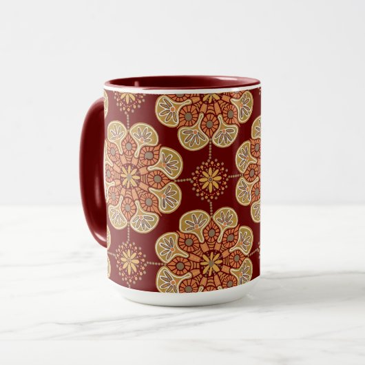 Koffie Mok met medaillons oker op wijn (Voorkant links)