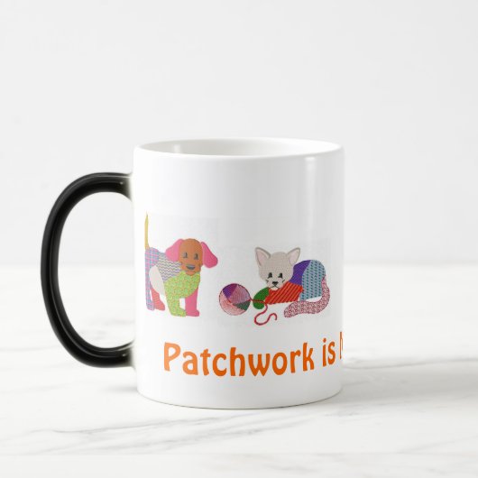 Koffie-mok met patchwerkhuisjes magische mok (Links)