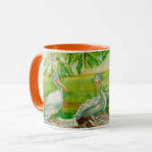 Koffie-mok met pelikanen, vogels, dierentuindieren mok (Voorkant links)