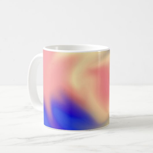 Koffie-mok met perzikkleurig, geel en blauw koffiemok (Voorkant links)
