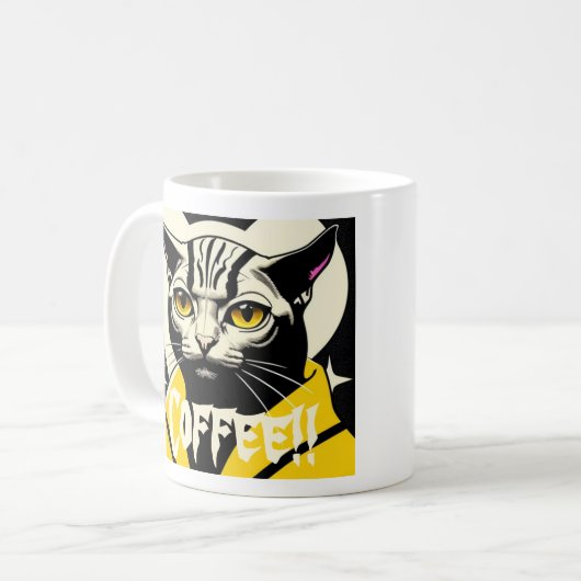 Koffie mok met poes in een gewaad (Voorkant links)