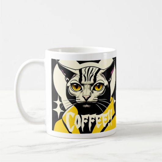 Koffie mok met poes in een gewaad (Links)