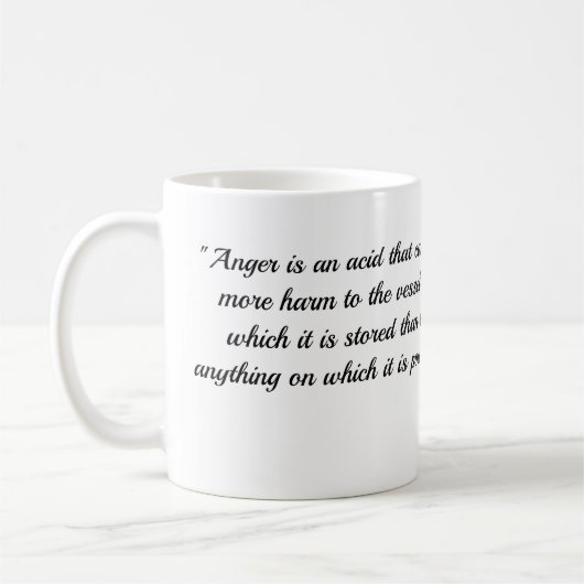 Koffie mok met quote over boosheid door Mark Twain (Links)