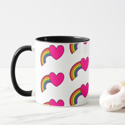 Koffie-Mok met regenbogen en warmroze harten Mok (Met donut)