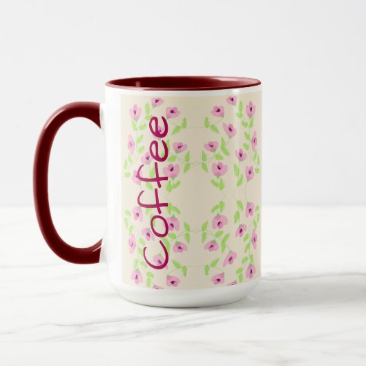 Koffie Mok met roze bloemmotief (Links)
