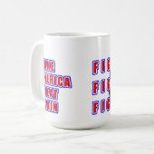 Koffie mok met Trumps "VECHTGEVECHT" afbeelding! (Voorkant links)