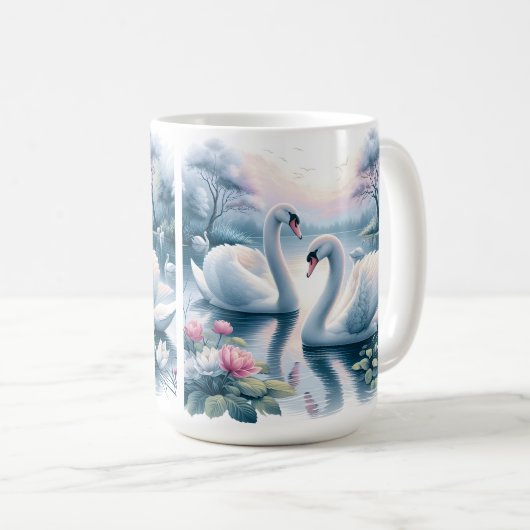 Koffie Mok - Mooie zwanen in rustig water (Voorkant rechts)