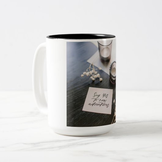 Koffie Mok, warme cacao Tweekleurige Koffiemok (Voorkant links)