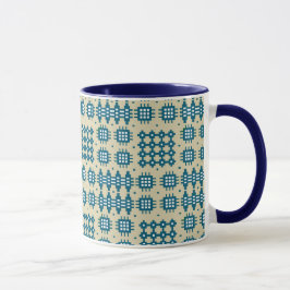 Koffie-Mok: Welsh Tapestry Pattern, marine op Taup Mok