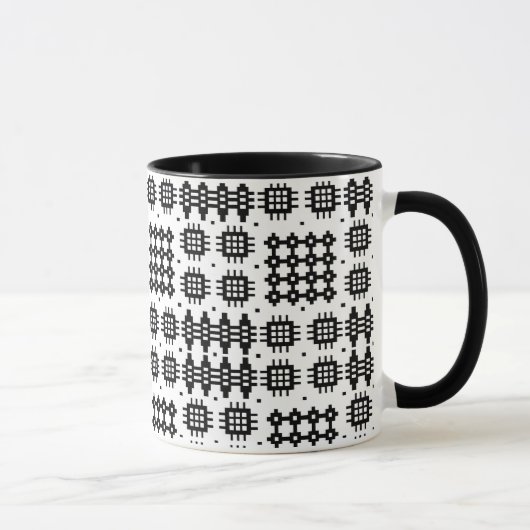 Koffie Mok: Welsh Tapestry Pattern, Zwart op Wit Mok (Rechts)