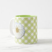 Koffie-Mok - Witte zinniën op tast Tweekleurige Koffiemok (Voorkant links)