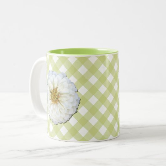 Koffie-Mok - Witte zinniën op tast Tweekleurige Koffiemok (Voorkant links)