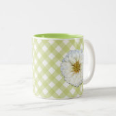 Koffie-Mok - Witte zinniën op tast Tweekleurige Koffiemok (Voorkant rechts)