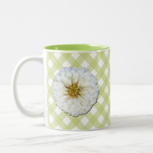 Koffie-Mok - Witte zinniën op tast Tweekleurige Koffiemok (Links)