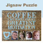 Koffie motivatie 4 foto bruin blauw legpuzzel<br><div class="desc">Begin je dag met plezier en verbinding met deze aanpasbare 4-foto puzzel! Met de oprechte zin "Koffie en mijn familie zijn mijn grootste motivatie", is deze puzzel perfect voor koffieliefhebbers en familieliefhebbers. Personaliseer het met uw favoriete foto's om het uniek voor u te maken - een perfecte mix van plezier,...</div>