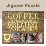 Koffie motivatie 4 foto bruin geel legpuzzel<br><div class="desc">Begin je dag met plezier en verbinding met deze aanpasbare 4-foto puzzel! Met de oprechte zin "Koffie en mijn familie zijn mijn grootste motivatie", is deze puzzel perfect voor koffieliefhebbers en familieliefhebbers. Personaliseer het met uw favoriete foto's om het uniek voor u te maken - een perfecte mix van plezier,...</div>
