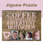 Koffie motivatie 4 foto bruin roze legpuzzel<br><div class="desc">Begin je dag met plezier en verbinding met deze aanpasbare 4-foto puzzel! Met de oprechte zin "Koffie en mijn familie zijn mijn grootste motivatie", is deze puzzel perfect voor koffieliefhebbers en familieliefhebbers. Personaliseer het met uw favoriete foto's om het uniek voor u te maken - een perfecte mix van plezier,...</div>