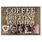 Koffie motivatie 4 foto bruin wit glas snijplank (Voorkant)