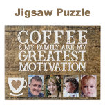 Koffie motivatie 4 foto bruin wit legpuzzel<br><div class="desc">Begin je dag met plezier en verbinding met deze aanpasbare 4-foto puzzel! Met de oprechte zin "Koffie en mijn familie zijn mijn grootste motivatie", is deze puzzel perfect voor koffieliefhebbers en familieliefhebbers. Personaliseer het met uw favoriete foto's om het uniek voor u te maken - een perfecte mix van plezier,...</div>